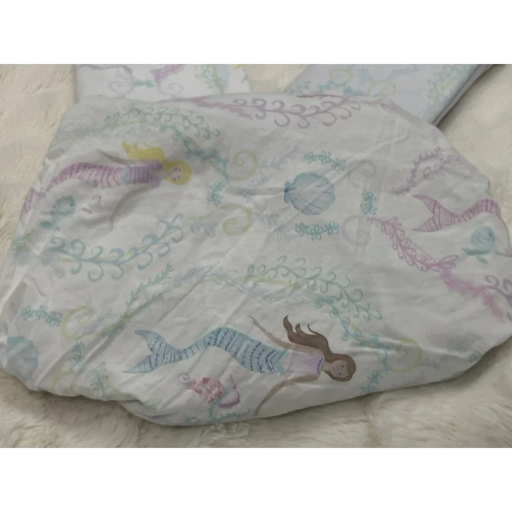 Pottery Barn Kids 100% Organic Cotton Mermaid Twin Sheet Set 4 Piece